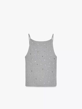 Zara Silver Embellished Knit Cami Top